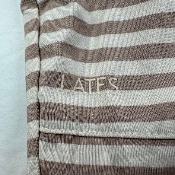 Lates by Kate Pajama Pants Womens Medium Tan Cream Striped Lounge Soft Jogger - Picture 4 of 10